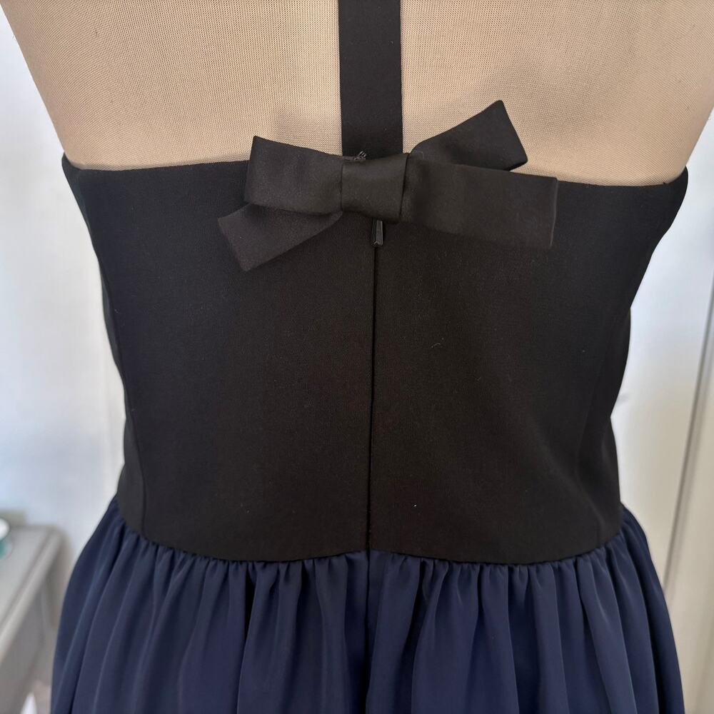WHITE by Vera Wang Bow Back Satin Knit Halter Gown Dress Navy Black Luxury Prom - Picture 7 of 9